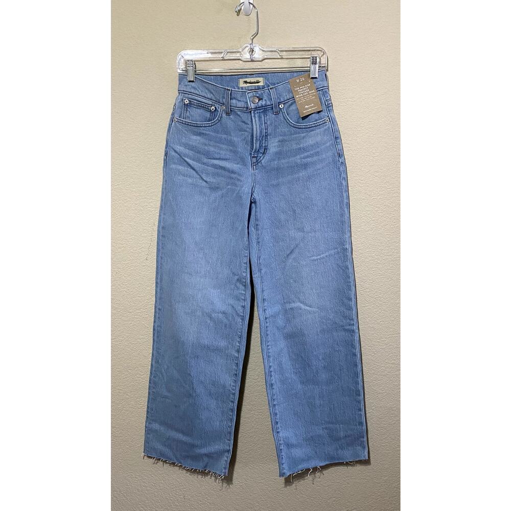 Madewell Jeans Women 26 Blue Kenmore Wash Wide Leg Raw Hem High Rise NWT
